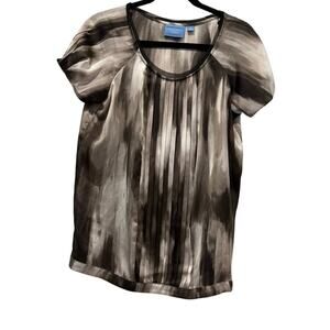 Simply Vera Vera Wang Womens Black White Print Semi-Sheer Blouse Size Medium